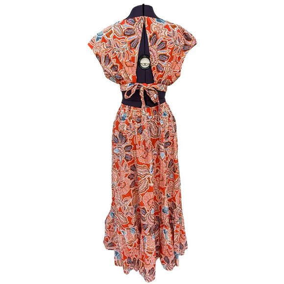NWT MISA Los Angeles Dana‎ Mae Tangerine Floral Maxi Dress W/ Cut-Outs Size L - Picture 4 of 9